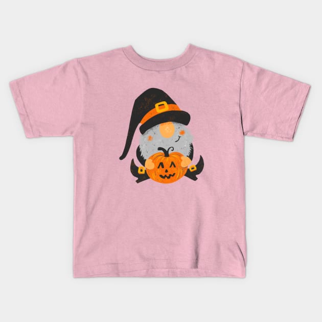 Cute Halloween Gnome Kids T-Shirt by Alexandra Franzese